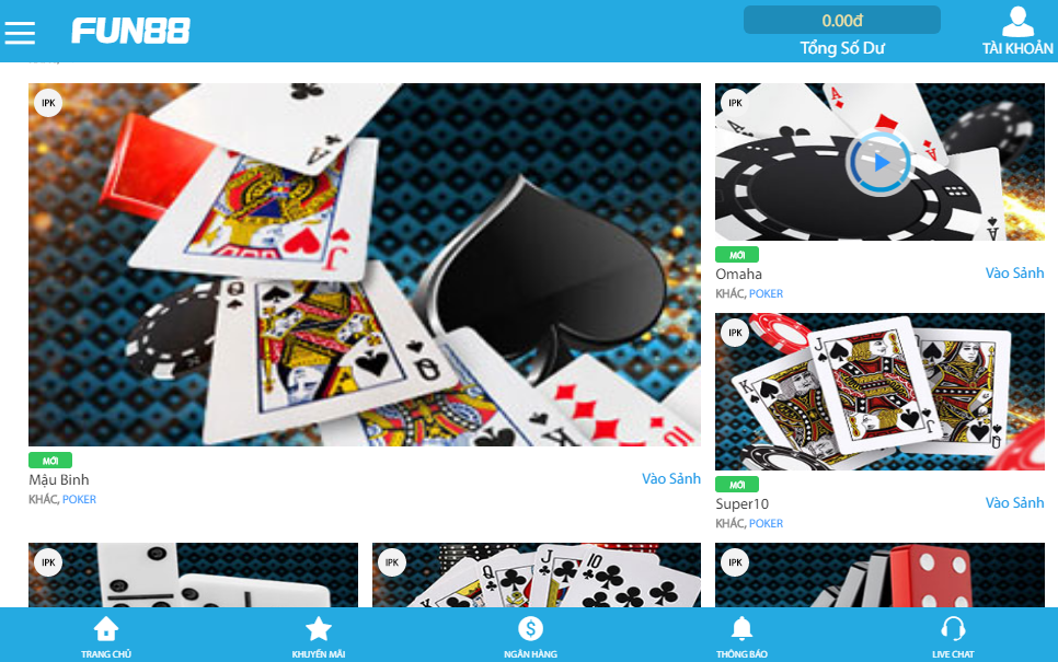 Fun88 mang đến nhiều trò chơi bài hấp dẫn bao gồm Poker